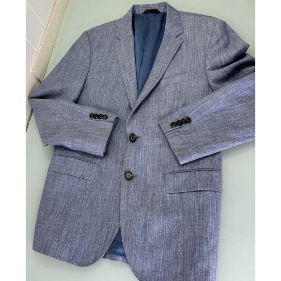Hugo Boss Blazer Jacket 36R Guabello Linen Wool Blend Double Vent 2 Button Blue